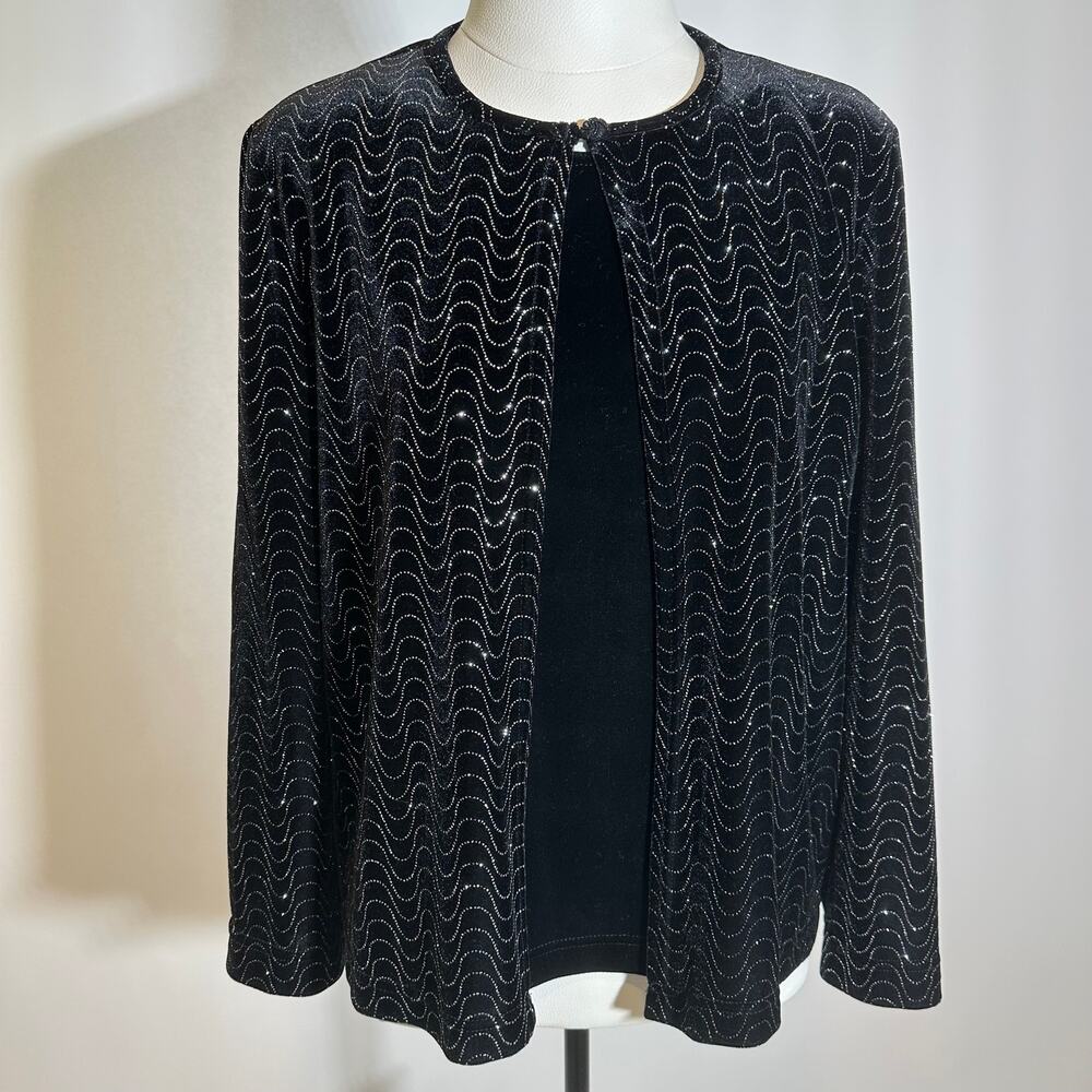 Vintage N Touch Black Velvet Metallic Sparkle Cardigan Top Womens Petite Size PS